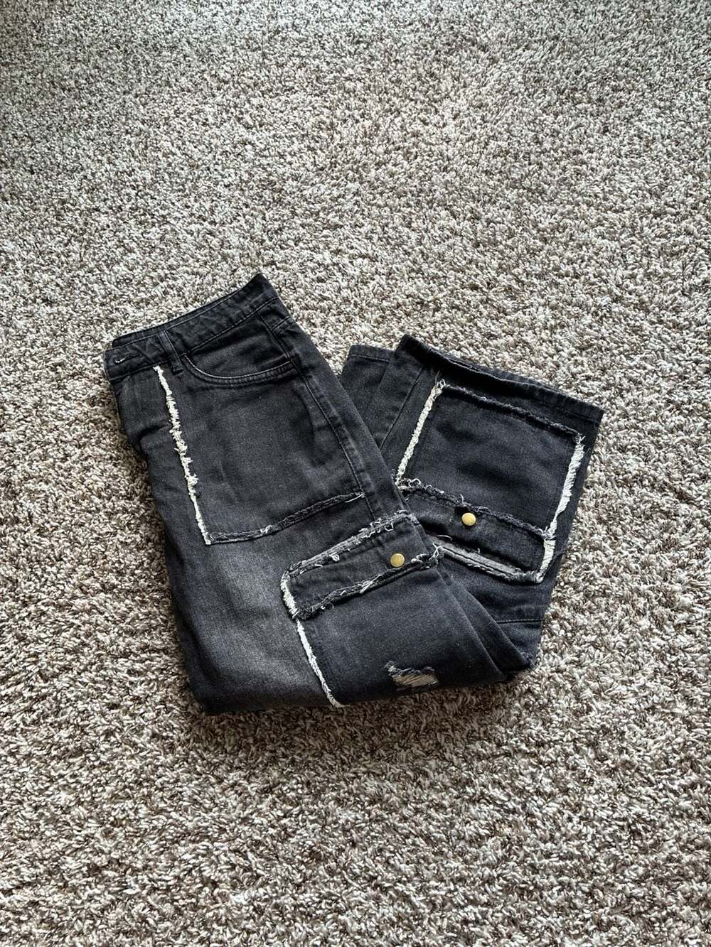 Y2K Style Fringe Raw-Hem Cargo Jeans RARE
